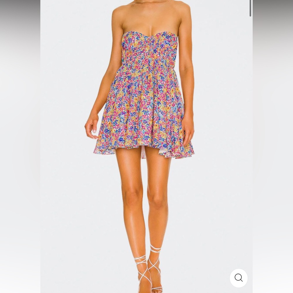 For Love & Lemons Sasha Floral-Print Strapless Bustier Mini Dress In Blue